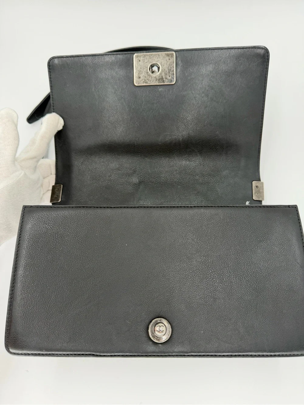 CHANEL Medium Boy Bag Black Quilted Leather with Aged Silver Hardware w/Dust Bag